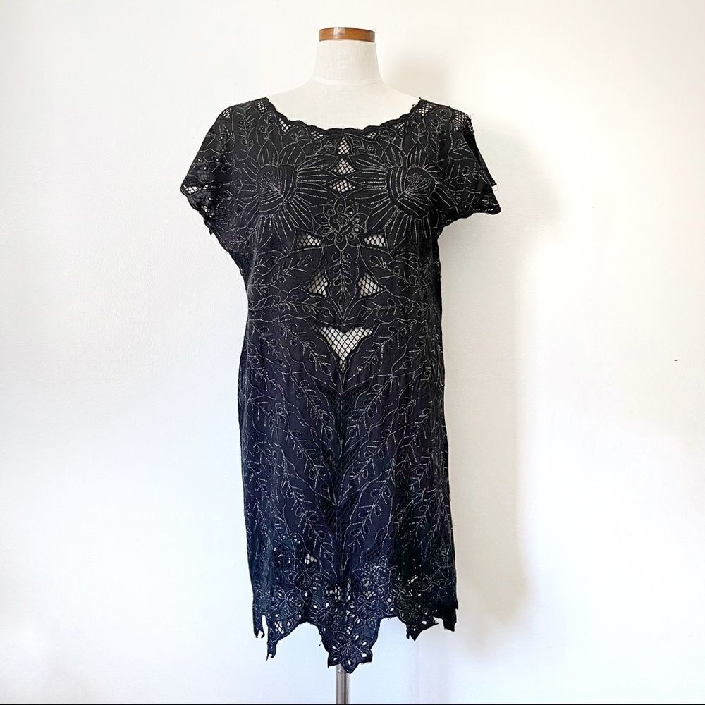 Grungecore Gothic Jen’s Pirate Booty black metallic Lace mini dress sz Small